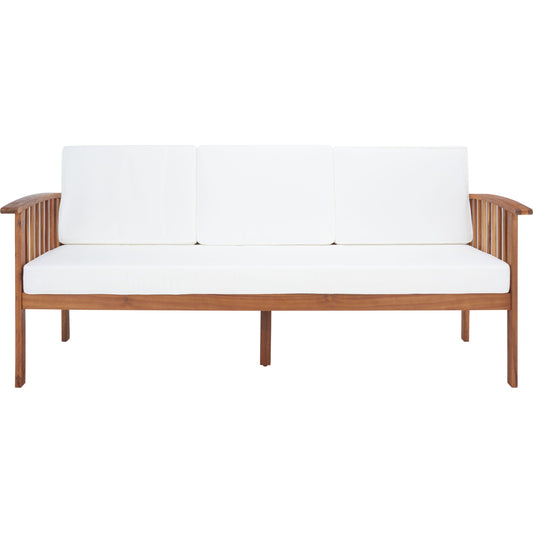 Sanders Outdoor Bench by HedgeApple Essentials. Made from acacia wood, galvanized steel in a coastal style.