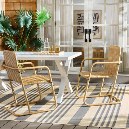 Highland Dining Chair (Set of 2) by HedgeApple Essentials in natural, taupe. Made from rattan, steel in a unique style.