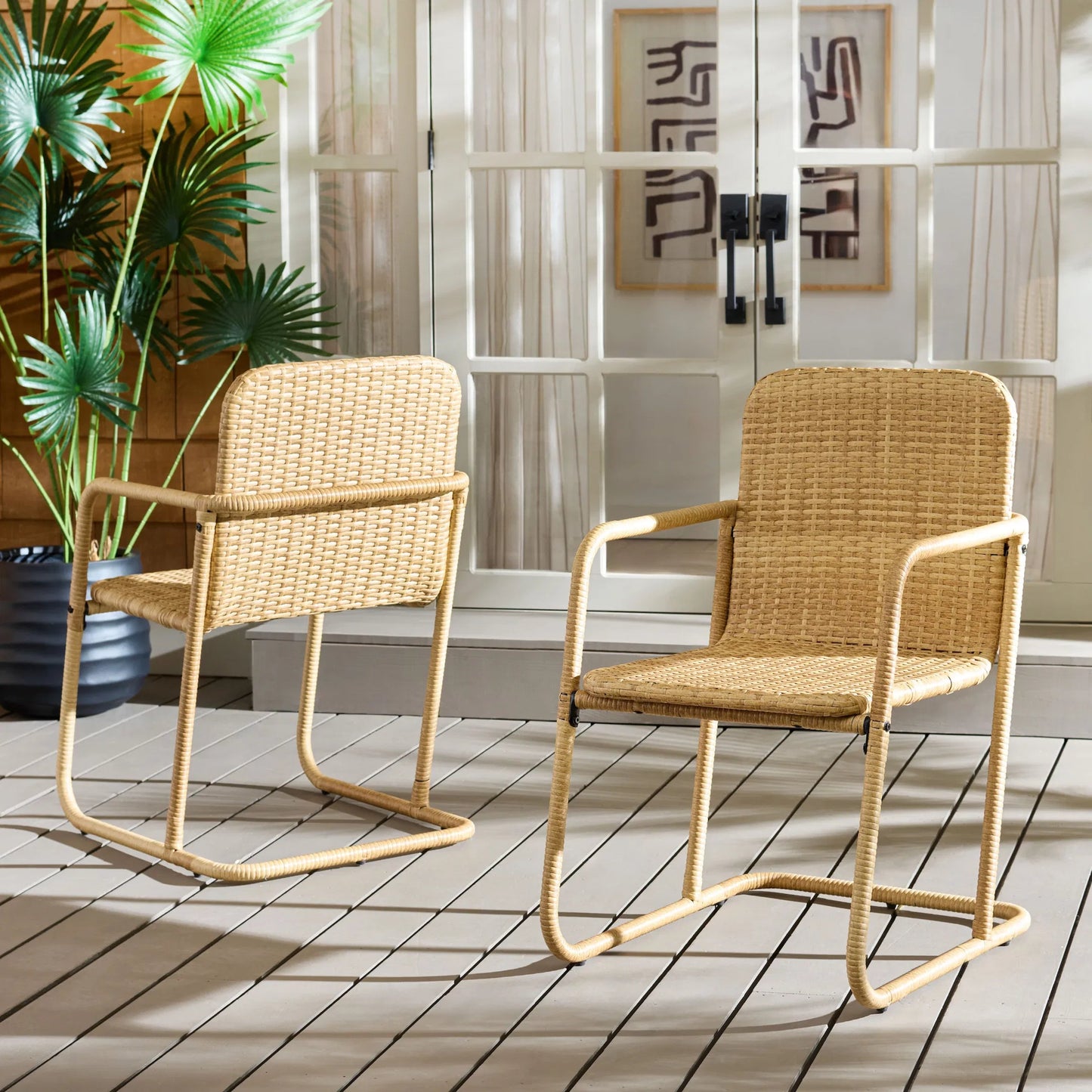 010 SI-2630083 | Lifestyle | Highland Dining Chair (Set of 2) by HedgeApple Essentials in natural, taupe. Made from rattan, steel in a unique style.