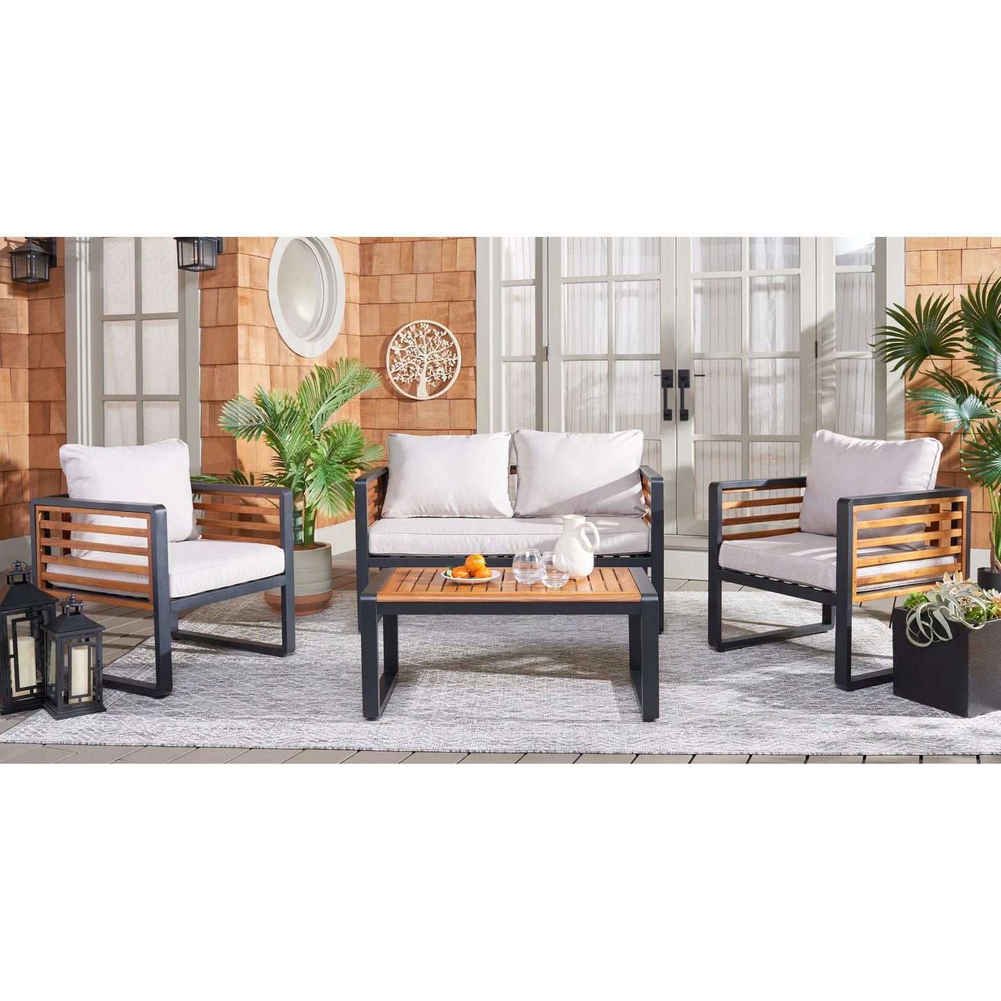 003 SI-2454092 | Lifestyle | Edgefield Living Set by HedgeApple Essentials in black, taupe. Made from acacia, iron, steel, poly cd, foam in a transitional style.