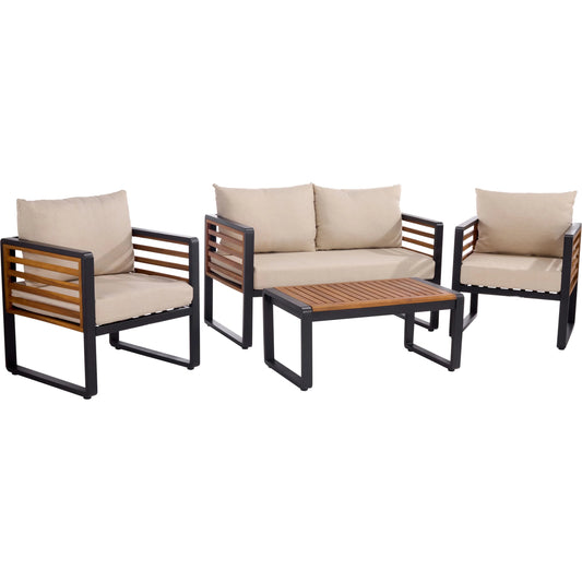 Edgefield Living Set by HedgeApple Essentials in black, taupe. Made from acacia, iron, steel, poly cd, foam in a transitional style.