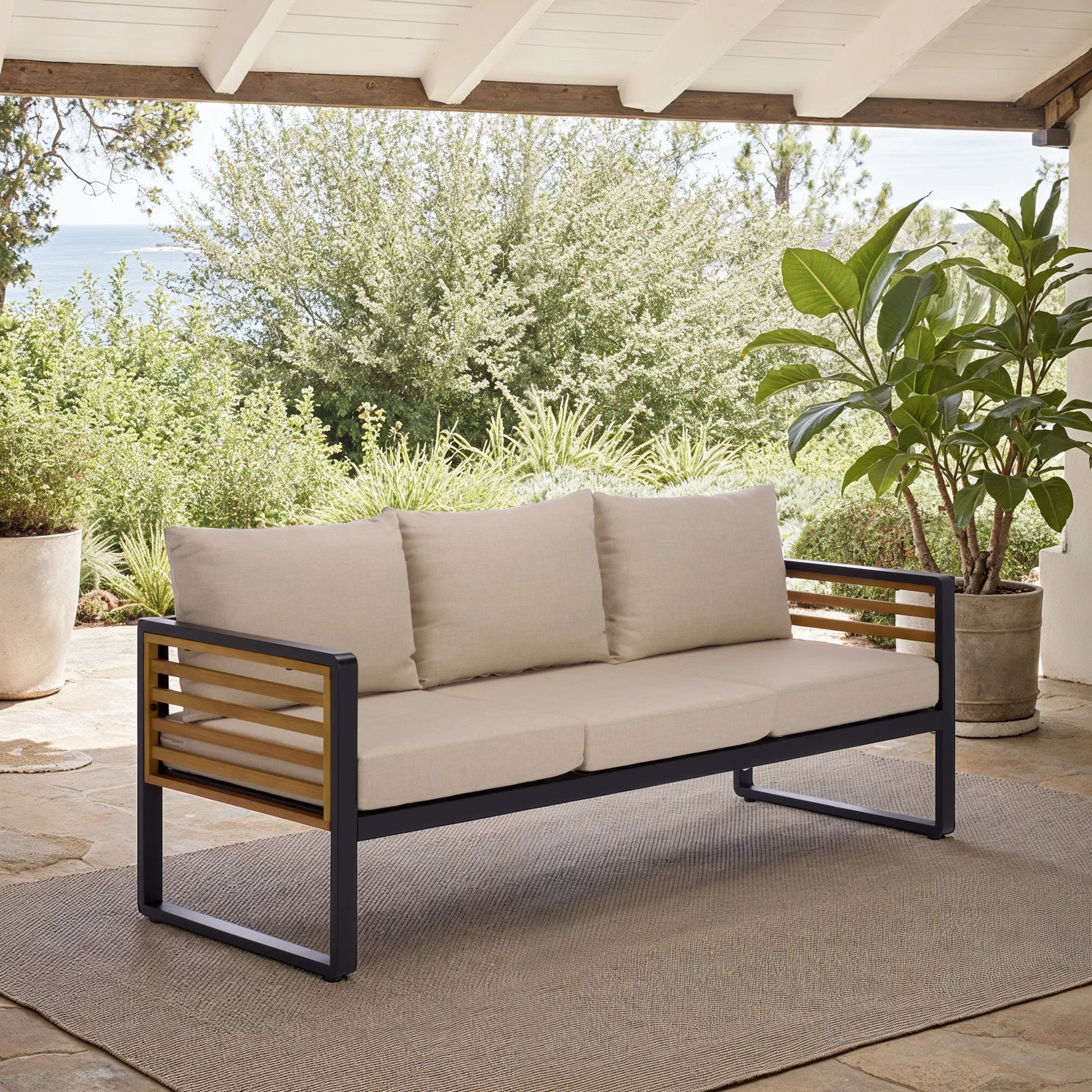Edgefield 3 Seater Sofa by HedgeApple Essentials in black, taupe. Made from eucalyptus, iron, steel, poly cd, foam in a transitional style.