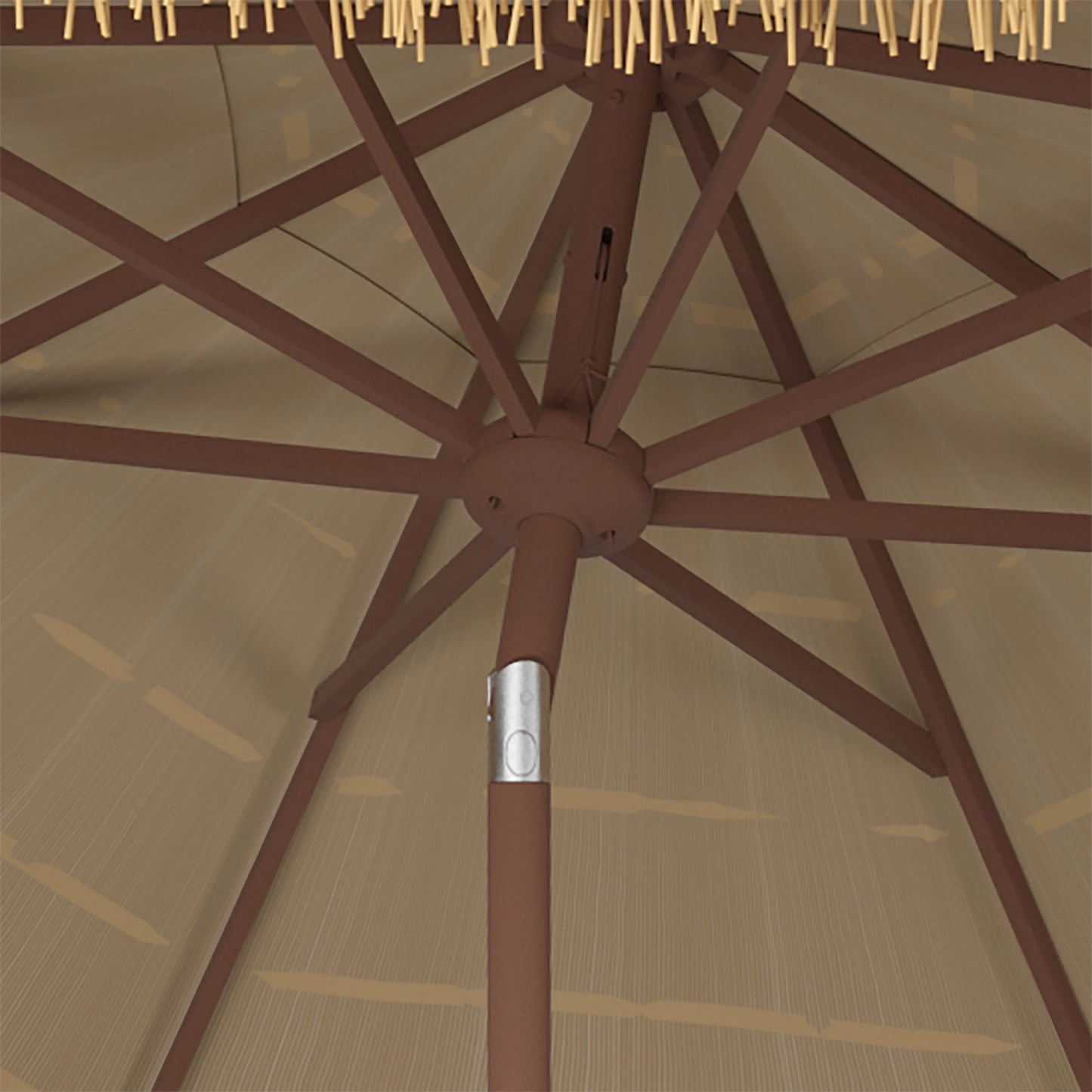 004 SI-2033158 | Closeup | Pittsylvania Umbrella by HedgeApple Essentials in tiki. Made from 100% polyester, aluminium in a modern style.