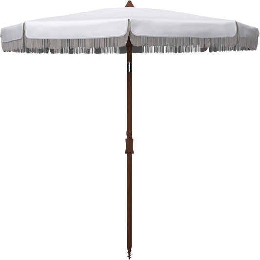 Cascade Fringe Umbrella by HedgeApple Essentials. Made from powder coating, 100% polyester, aluminum in a coastal style.