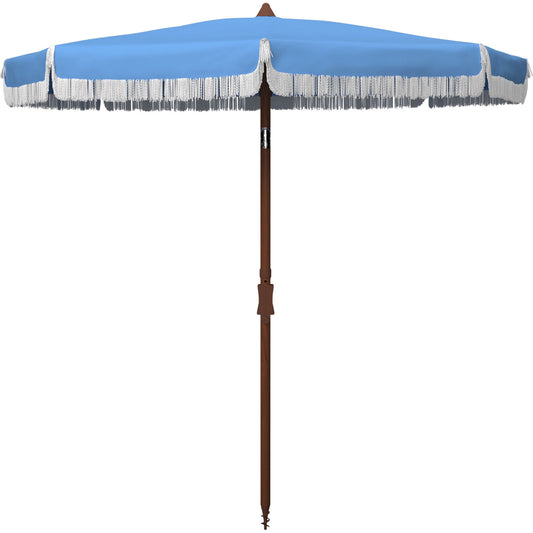 Cascade Fringe Umbrella by HedgeApple Essentials. Made from powder coating, 100% polyester, aluminum in a coastal style.