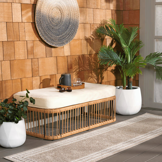 Queen Bench by HedgeApple Essentials in natural, beige. Made from solid rubber wood, oak veneer, mdf in a coastal style.