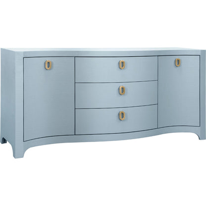 Paulina Curved Front Two Door Three Drawer Buffet by Worlds Away. Made from solid wood, mdf, linen in a eclectic & global style.