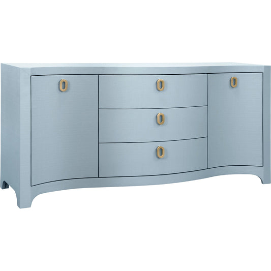 Paulina Curved Front Two Door Three Drawer Buffet by Worlds Away. Made from solid wood, mdf, linen in a eclectic & global style.