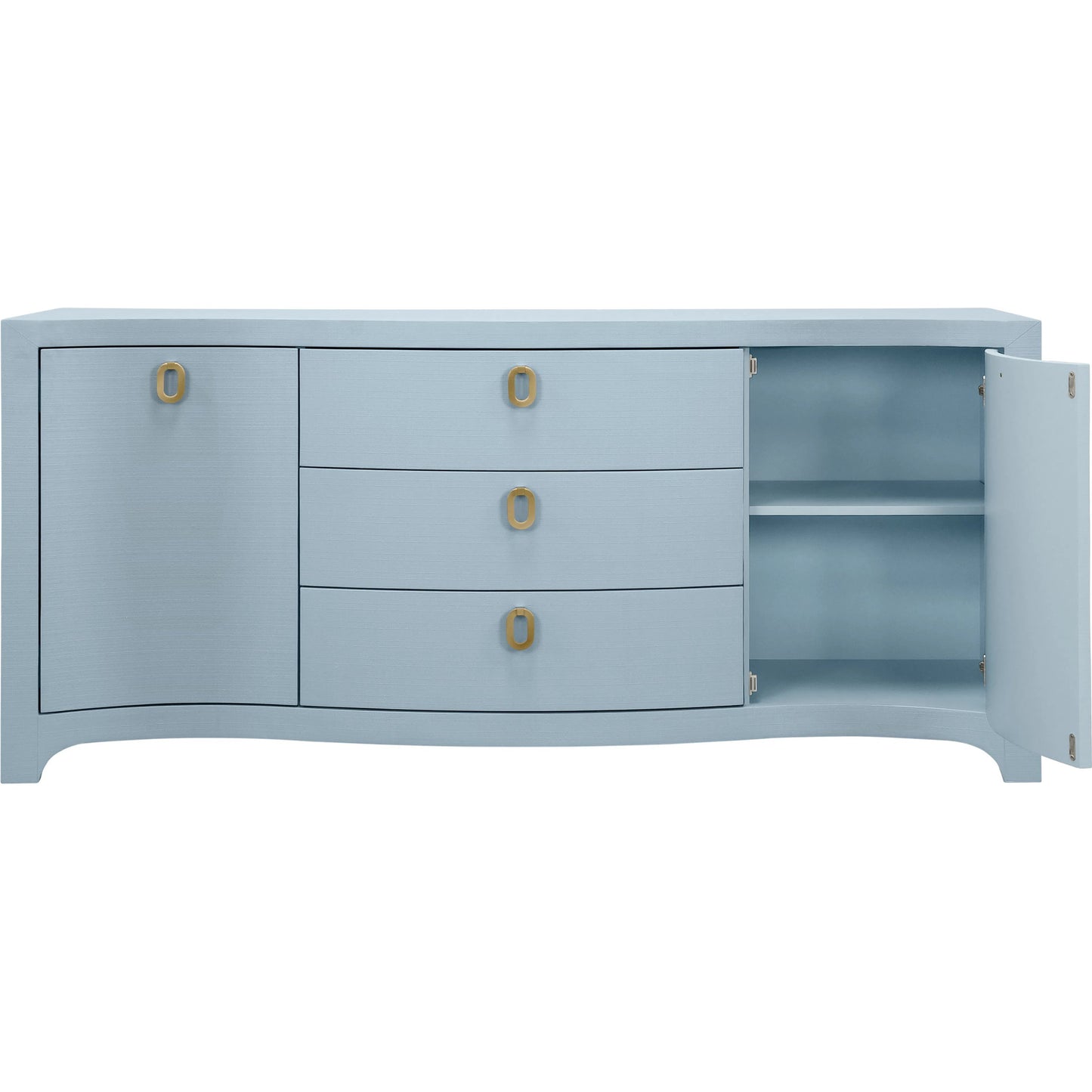 002 SI-2461330 | Additional Silo | Paulina Curved Front Two Door Three Drawer Buffet by Worlds Away. Made from solid wood, mdf, linen in a eclectic & global style.