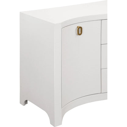 Paulina Curved Front Two Door Three Drawer Buffet by Worlds Away. Made from solid wood, mdf, linen in a eclectic & global style.
