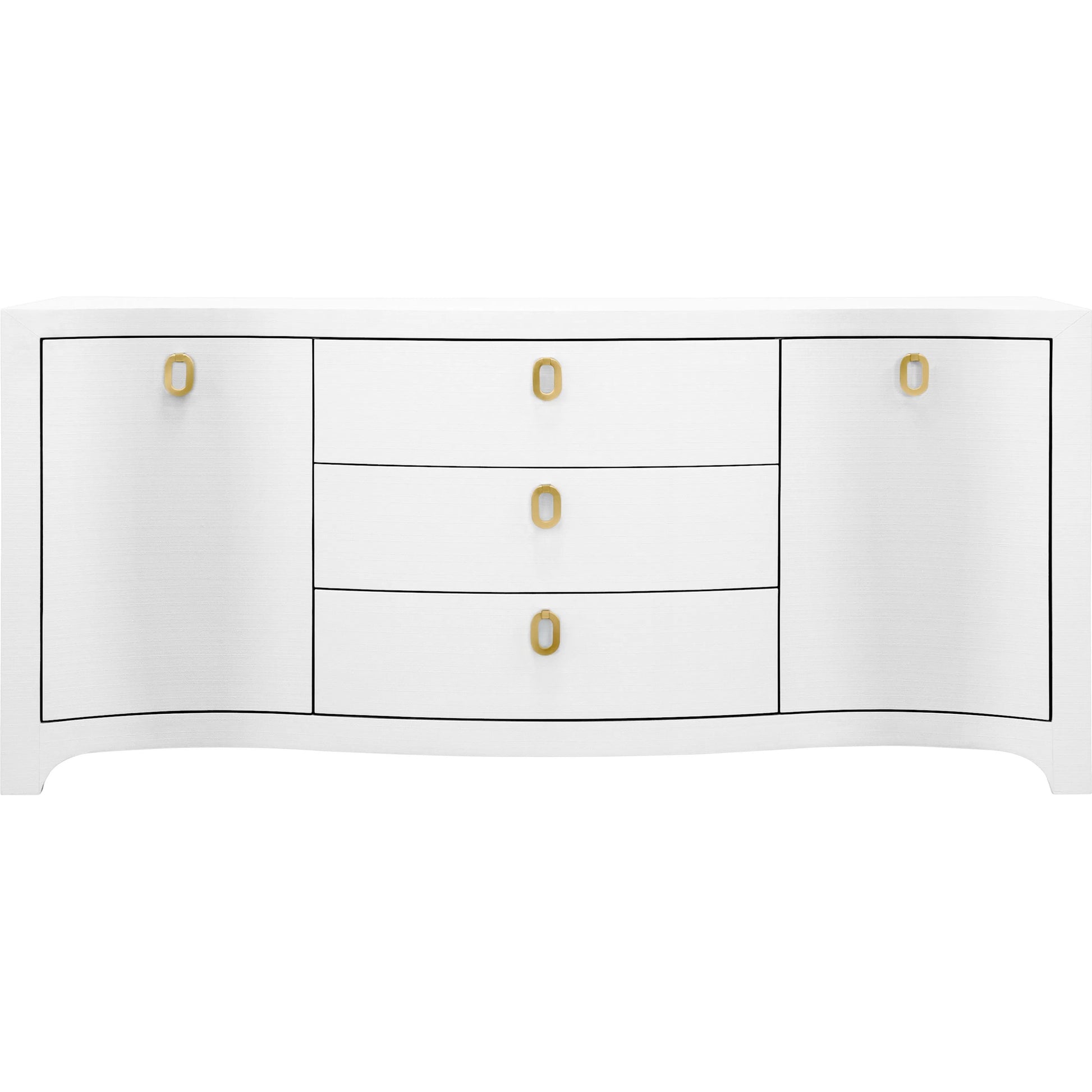 Paulina Curved Front Two Door Three Drawer Buffet by Worlds Away. Made from solid wood, mdf, linen in a eclectic & global style.