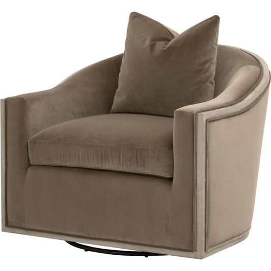001 SI-2544383 | Primary Silo | Paxton Swivel Club Chair by Essentials For Living in caramel velvet, natural gray oak. Made from solid oak wood, mdf in a unique style.