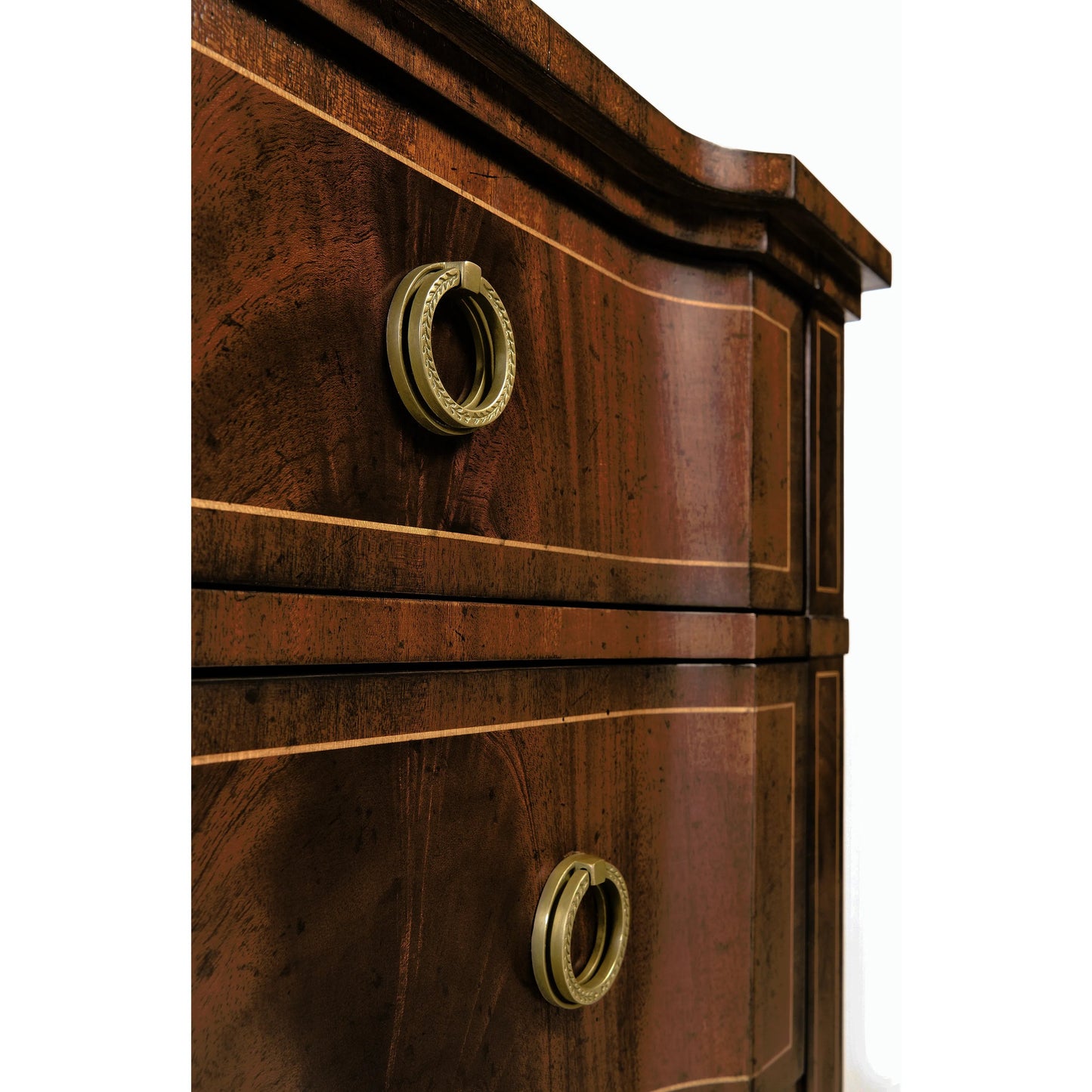 008 SR-846110 | Closeup | Versailles Regency Style Mahogany Chest of Drawers by Jonathan Charles in brown and medium antique mahogany. Made from acacia in a traditional style.