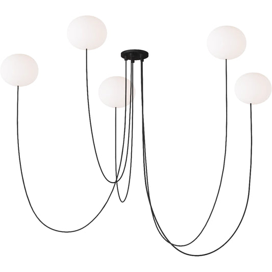 Helium Small 5 Light Chandelier by Visual Comfort & Co. in matte black. Made from steel in a unique style.