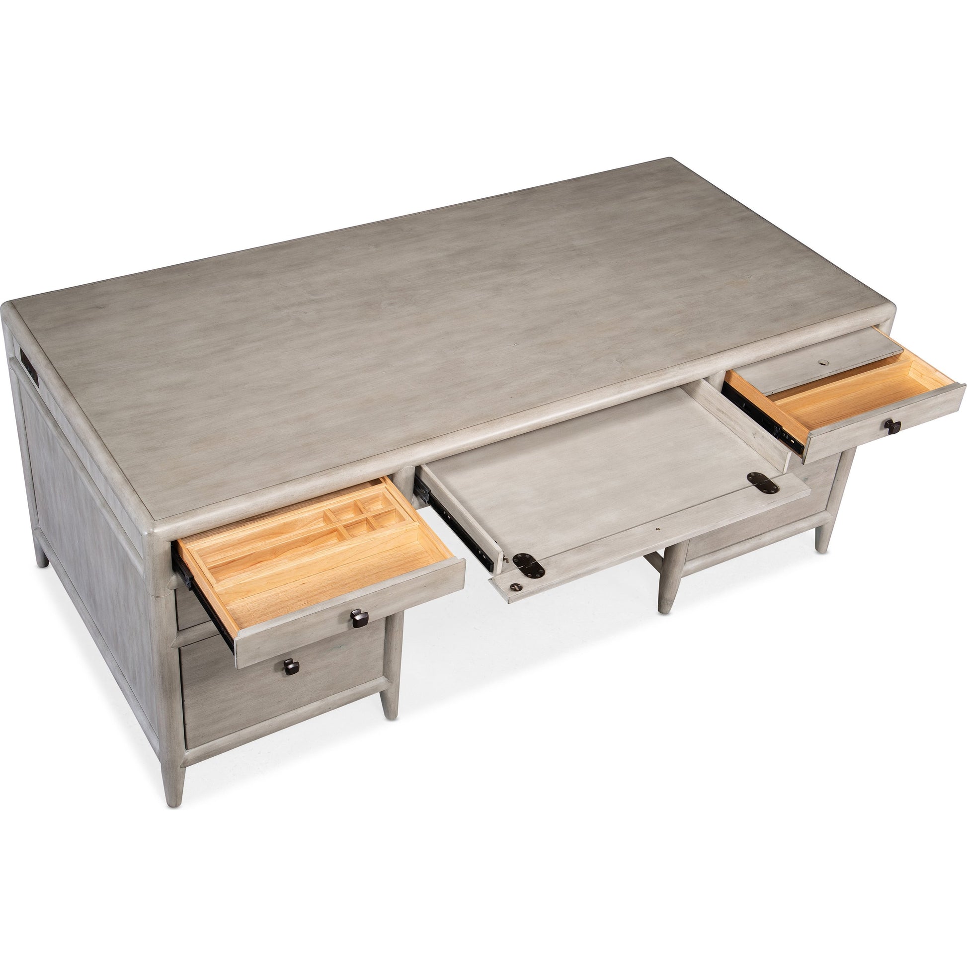 Burnham Executive Desk by Hooker Furniture in grey mink. Made from alder veneers with knots in a cottage & farmhouse style.