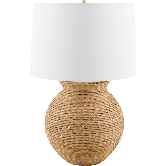 Pubil Accent Table Lamp by Surya in wheat, translucent, white, metallic gold, metallic brass and paintedelectroplated. Made from rattan, linen, plastic, iron in a rustic style.