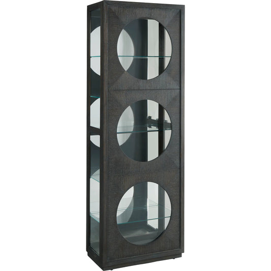 Contemporary Side Entry Curio Cabinet by Pulaski Furniture in dark wood. Made from quartered ash veneer in a unique style.