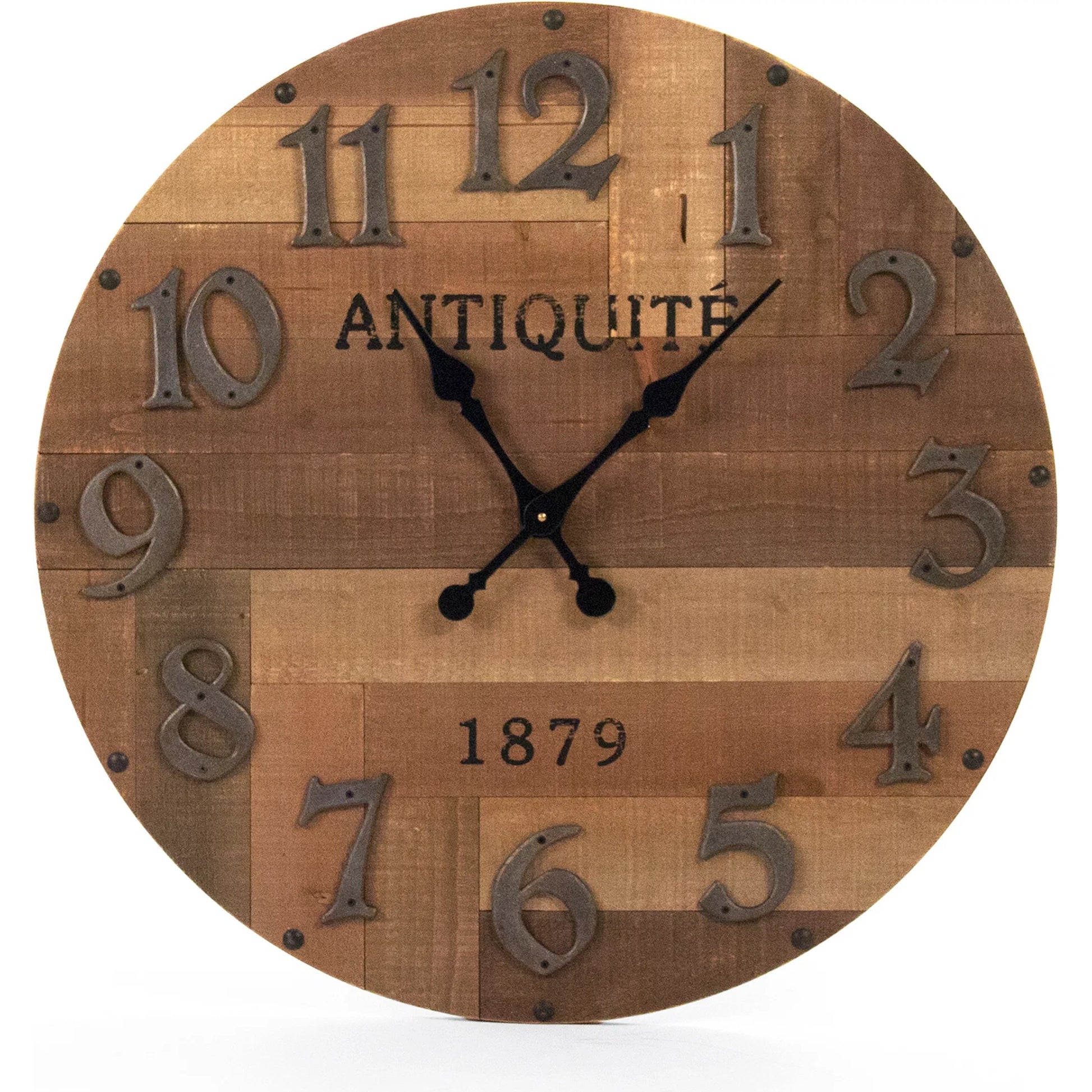 Darcy Wall Clock by Zentique in natural background with gray numbers and fir wood, mdf, resin. Made from fir wood, mdf, resin in a traditional style.