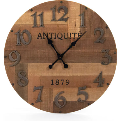 Darcy Wall Clock by Zentique in natural background with gray numbers and fir wood, mdf, resin. Made from fir wood, mdf, resin in a traditional style.