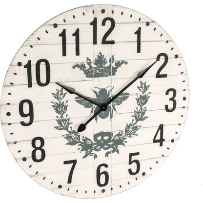 Bee Print Wall Clock by Zentique in distressed off-white. Made from fir, mdf in a traditional style.