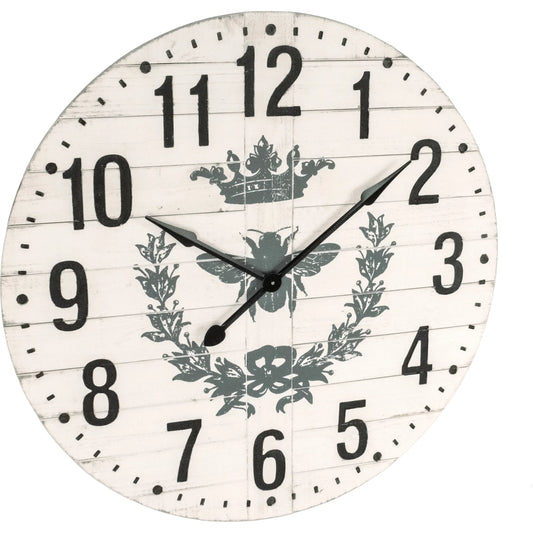 Bee Print Wall Clock by Zentique in distressed off-white. Made from fir, mdf in a traditional style.