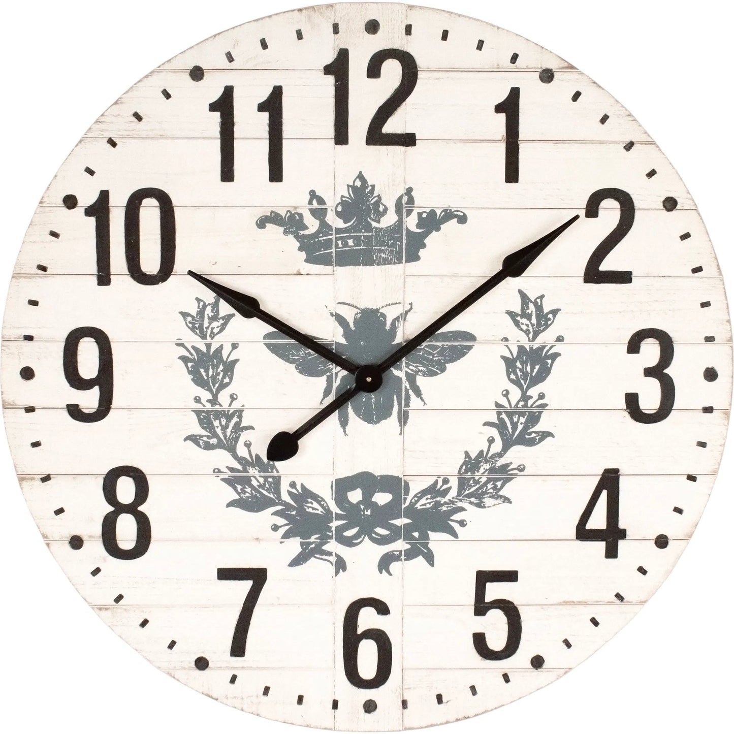 000 SI-2448985 | Primary Silo | Bee Print Wall Clock by Zentique in distressed off-white. Made from fir, mdf in a traditional style.