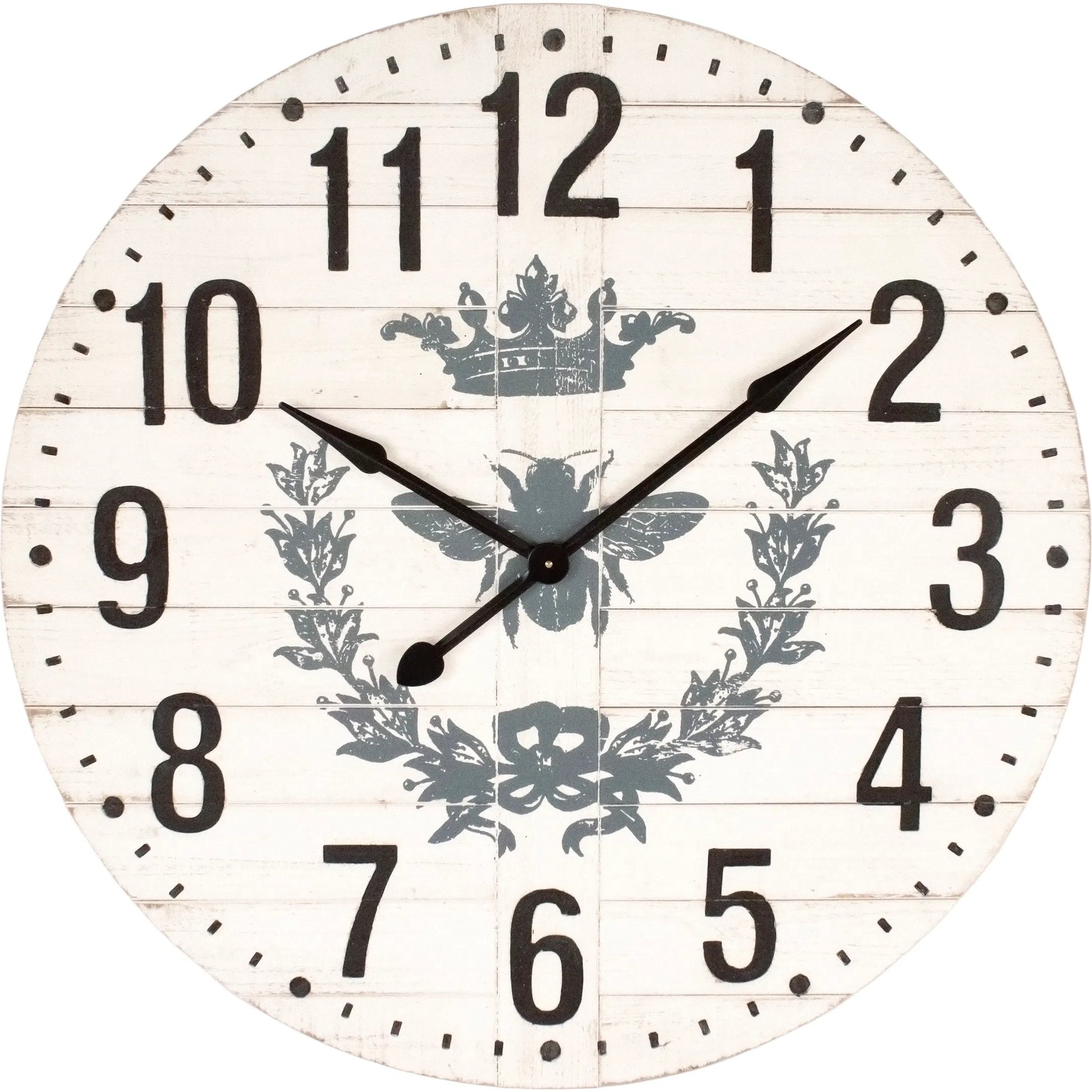 Bee Print Wall Clock by Zentique in distressed off-white. Made from fir, mdf in a traditional style.