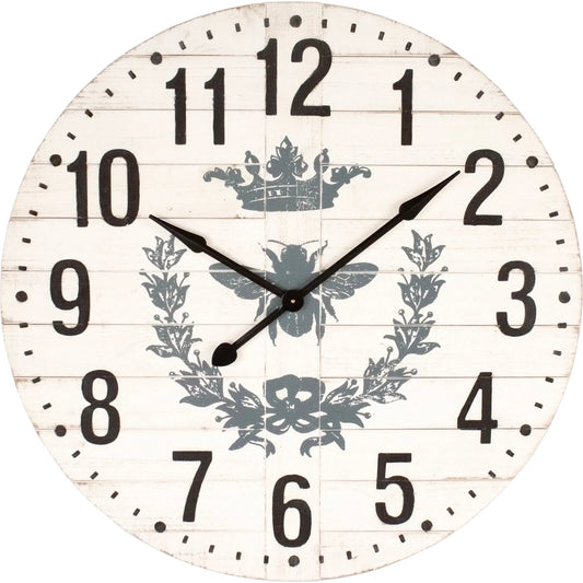 Bee Print Wall Clock by Zentique in distressed off-white. Made from fir, mdf in a traditional style.