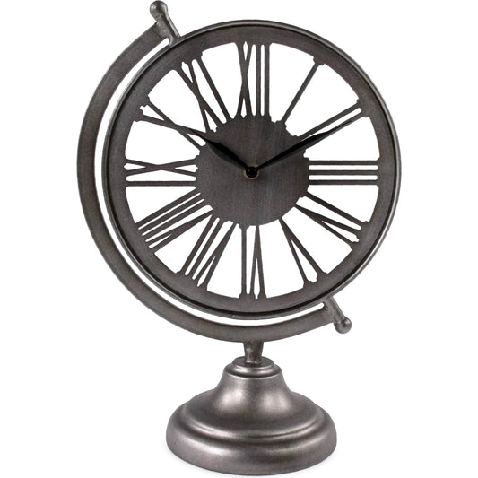 Distressed Silver Table Clock by Zentique in distressed silver. Made from iron in a cottage & farmhouse style.
