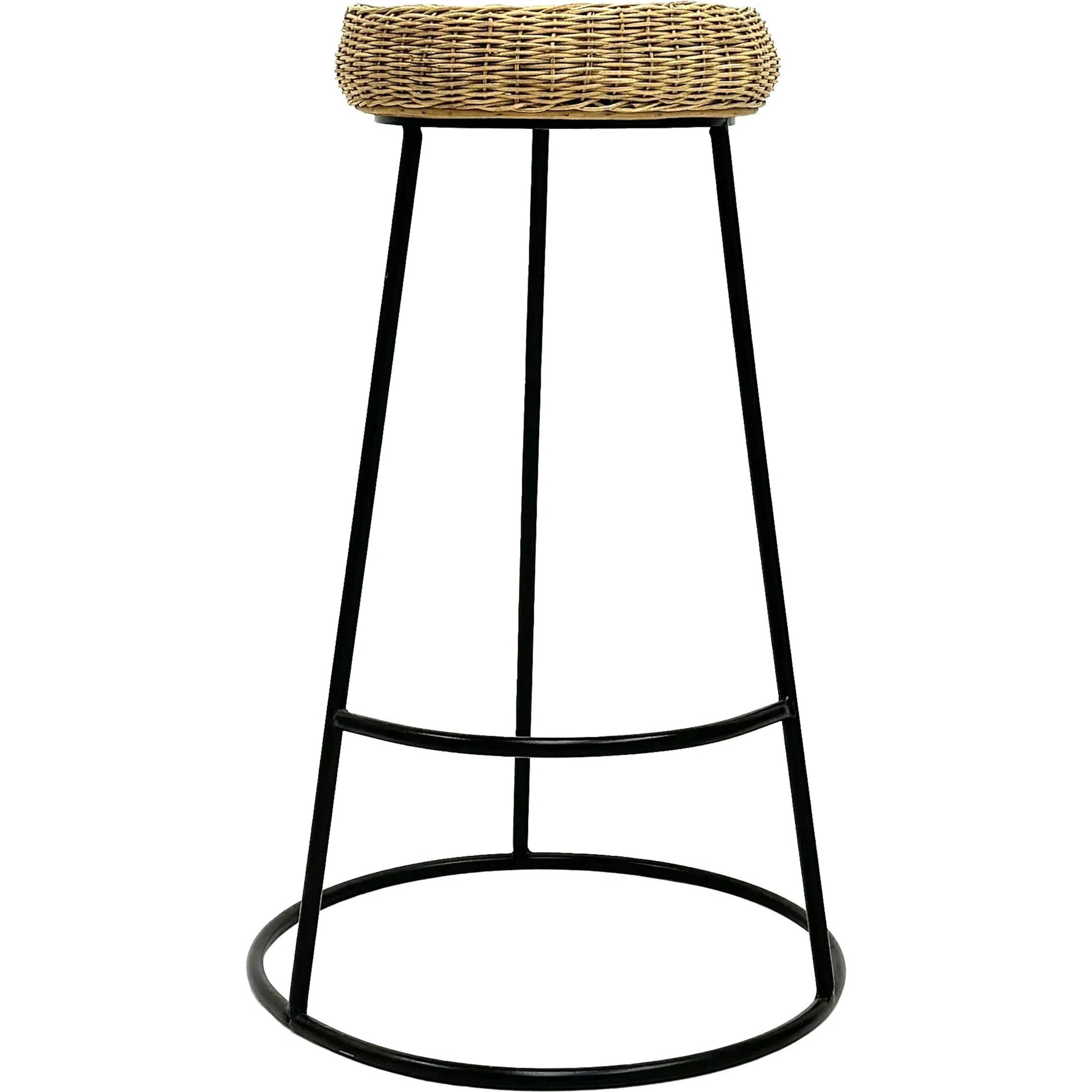 Rattan Metal Stool by Zentique in netural rattan, black metal. Made from iron, rattan in a rustic style.