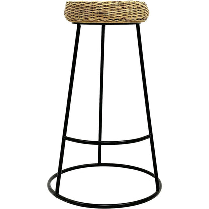 Rattan Metal Stool by Zentique in netural rattan, black metal. Made from iron, rattan in a rustic style.