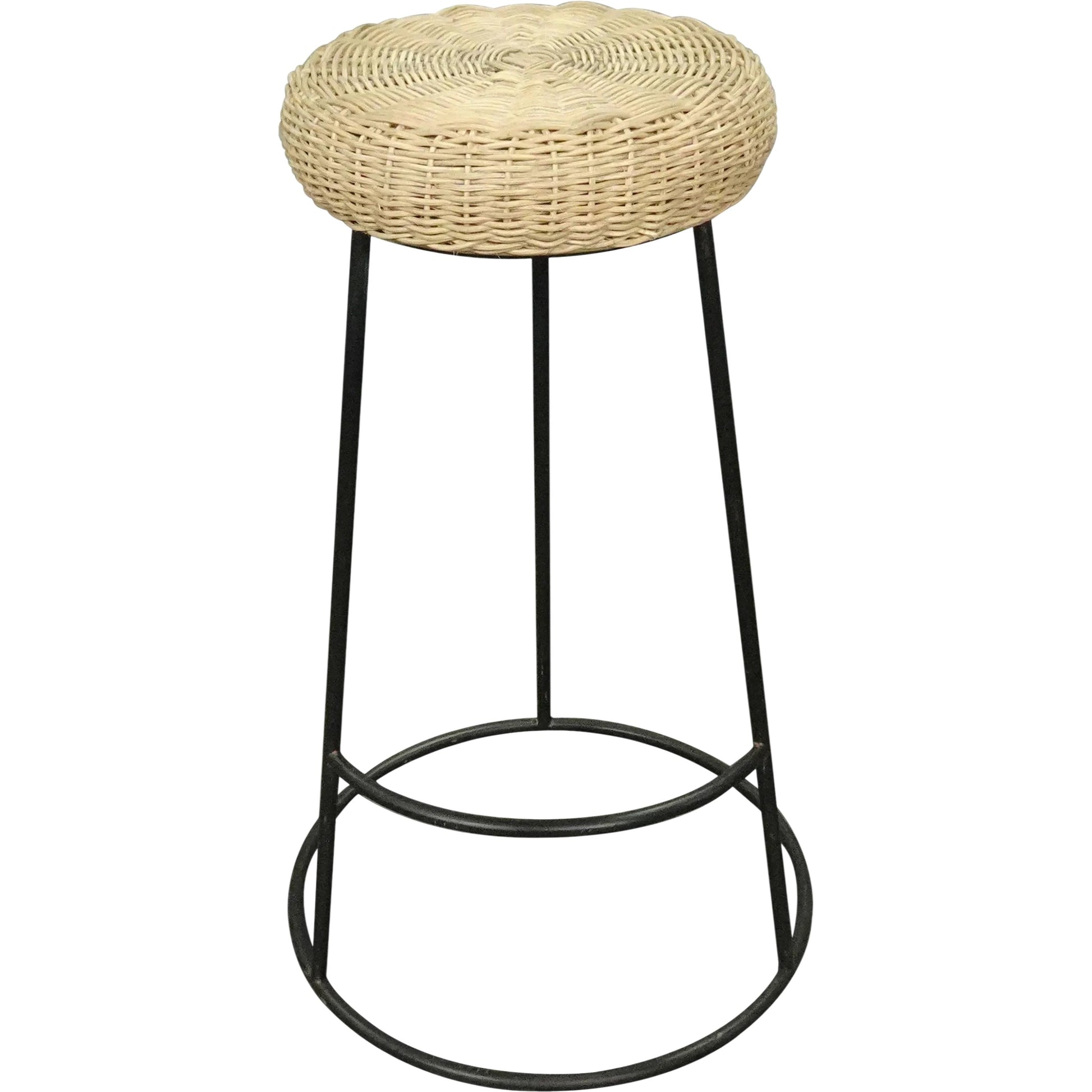 Rattan Metal Stool by Zentique in netural rattan, black metal. Made from iron, rattan in a rustic style.