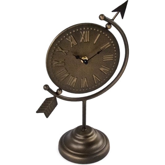 Distressed Gold Table Clock by Zentique in distressed gold. Made from iron in a cottage & farmhouse style.