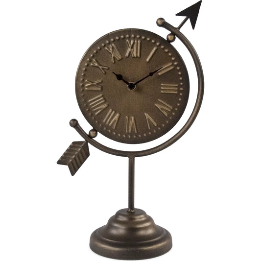 Distressed Gold Table Clock by Zentique in distressed gold. Made from iron in a cottage & farmhouse style.