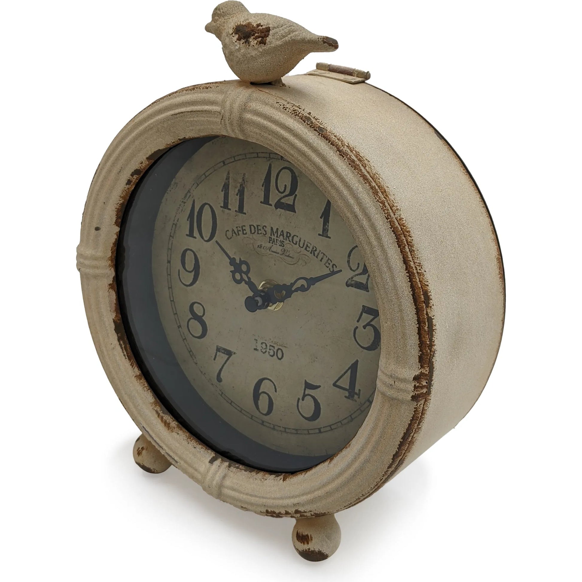 Distressed Off-White Table Clock by Zentique in rustic off-white. Made from iron in a cottage & farmhouse style.