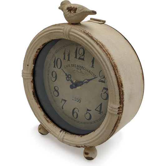 Distressed Off-White Table Clock by Zentique in rustic off-white. Made from iron in a cottage & farmhouse style.