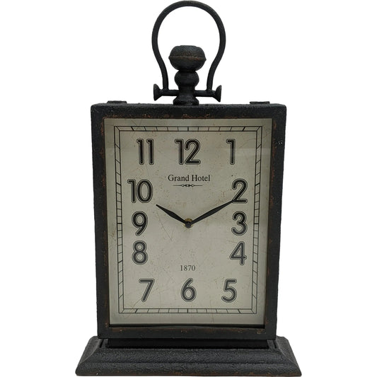 Distressed Grey Table Clock by Zentique in distressed black. Made from iron in a traditional style.