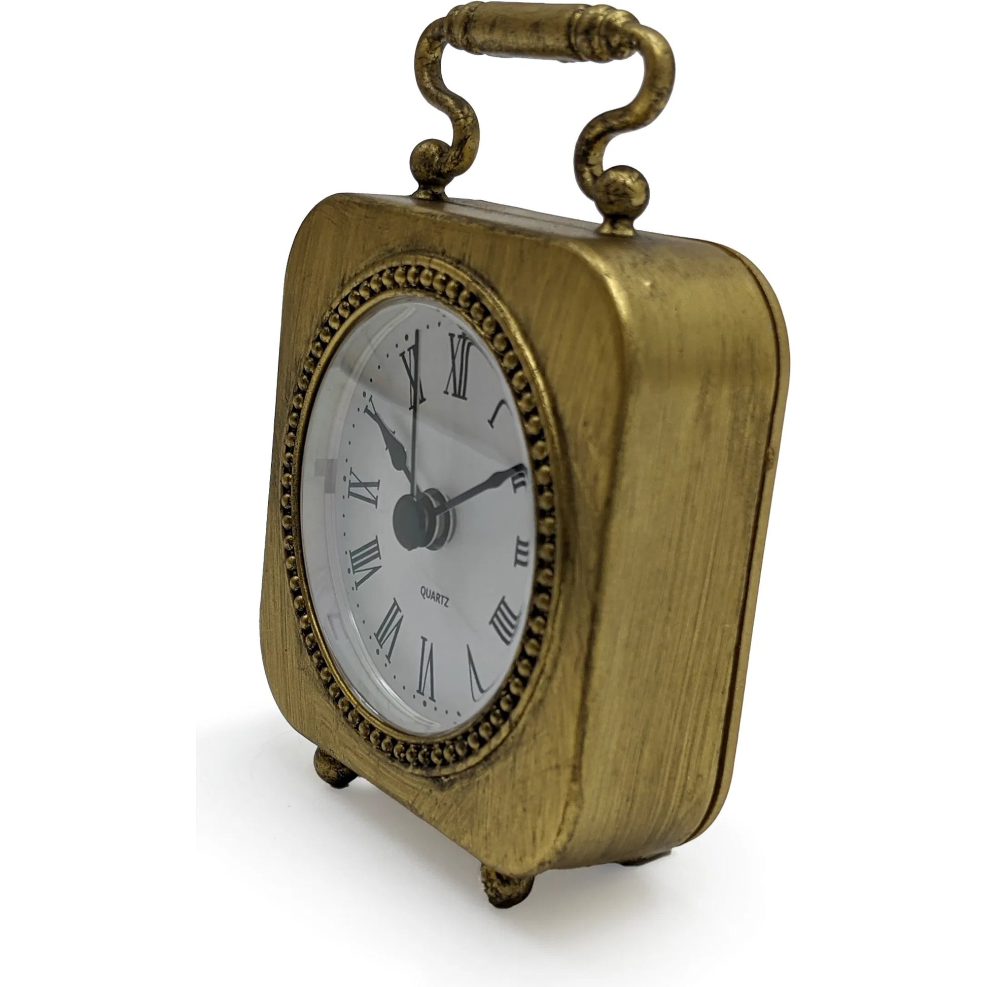 Gold Table Clock by Zentique in distressed gold. Made from iron in a traditional style.