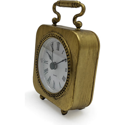 Gold Table Clock by Zentique in distressed gold. Made from iron in a traditional style.