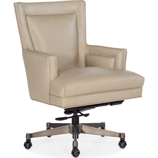 Rosa Executive Swivel Tilt Chair by Hooker Furniture in apollo mineral and beige. Made from leather, apollo mineral (semi-aniline corrected top grain) in a modern style.