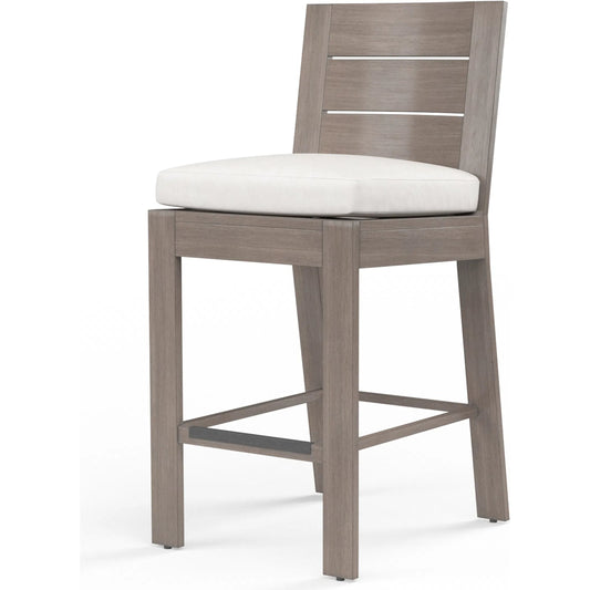 Laguna Outdoor Barstool in Canvas Flax by Sunset West in driftwood. Made from aluminum in a modern style.