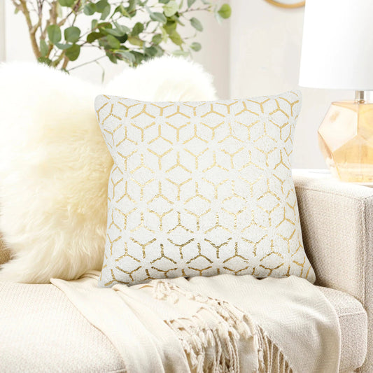 Grand Canyon Geometric Foil Cotton Pillow by Pasargad Home in white. Made from cotton in a modern style.