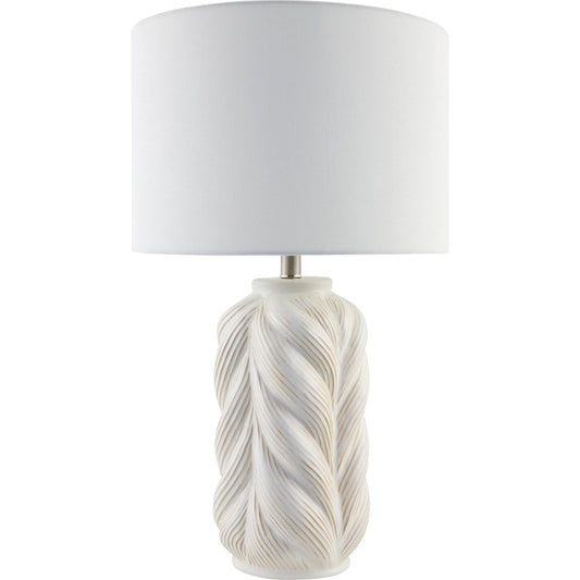 Pescia Accent Table Lamp by Livabliss in white and glazed, plated. Made from ceramic, linen, polyester, iron in a unique style.