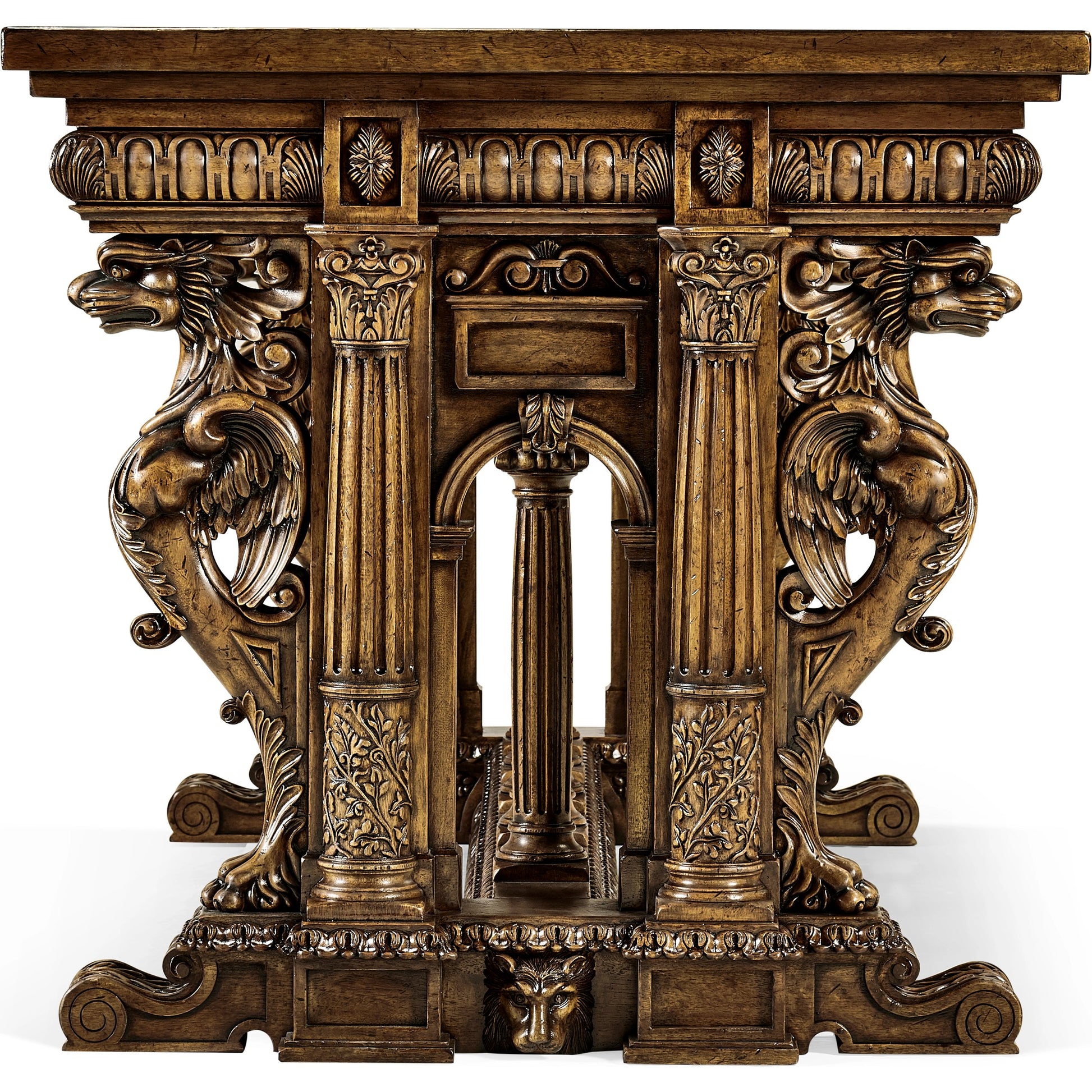 Windsor French Renaissance Style Library Table by Jonathan Charles in brown and medium antique walnut. Made from acacia in a traditional style.