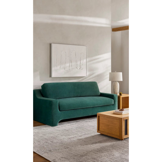 Purcel Sofa by Surya in ash blue and wood finish. Made from upholstery: polyester, base: rubber wood, fill: 40% polyurethane foam, 60% polyester, polyfill in a modern style.