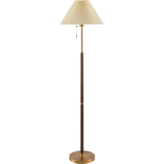 Parco Accent Floor Lamp by Surya in body: brown; shade: white; cord: translucent and painted. Made from wood veneer, linen, plastic in a unique style.