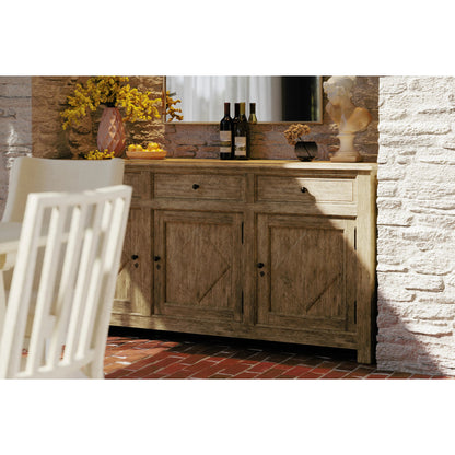 Timeless Eon Rustic French Credenza by Jonathan Charles in brown and stripped brown chestnut. Made from oak in a modern style.