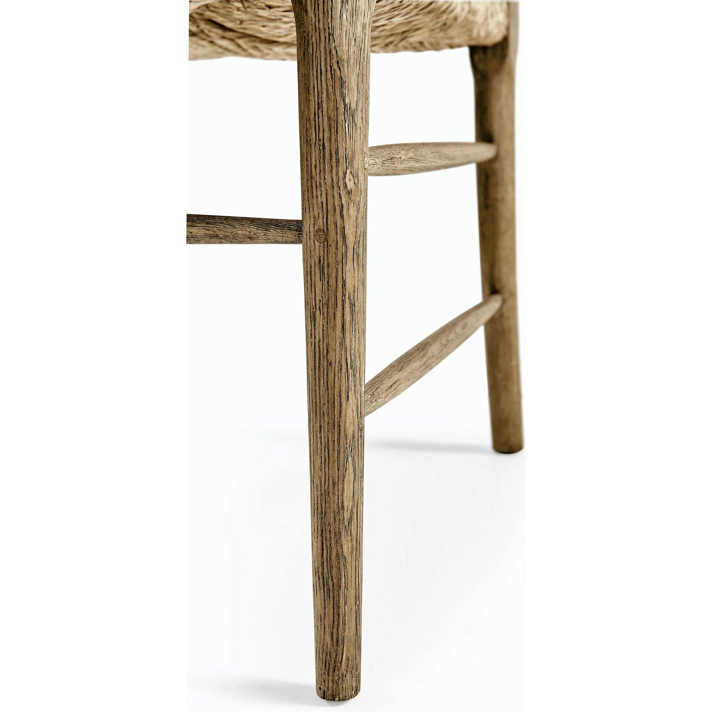 014 SI-2186299 | Closeup | Timeless Doppler Ladderback Side Chair by Jonathan Charles in brown. Made from oak, fiber rush, foam, fabric in a coastal style.