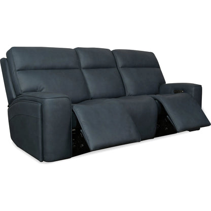 Riverton Power Sofa with Power Headrest and Lumbar by Hooker Furniture in dante afterdusk. Made from leather in a traditional style.