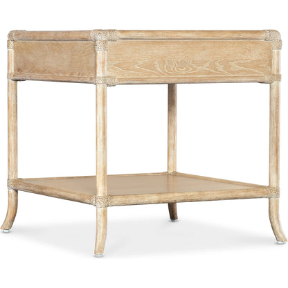 Retreat Pole Rattan End Table by Hooker Furniture in dune. Made from oak, maple veneers with rope in a cottage & farmhouse style.
